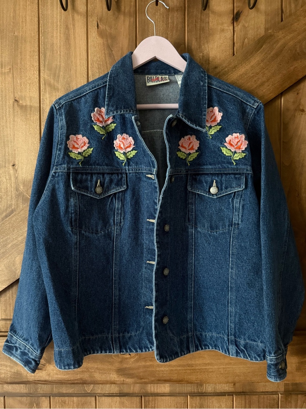 Billblass floral denim jacket. Size Petite Medium